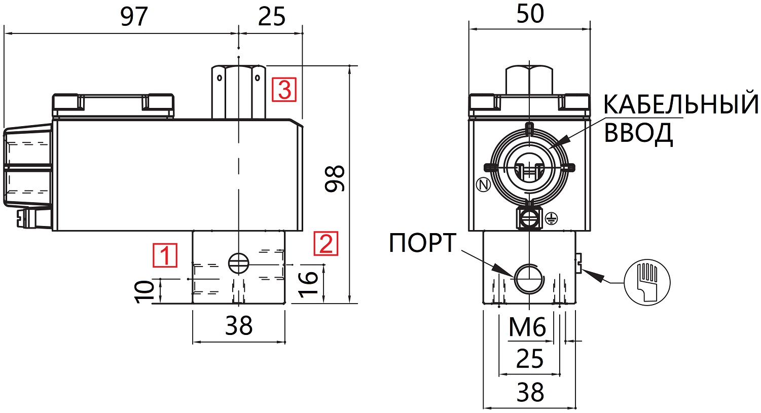 Пневмораспределитель ROTEX 30125-3-2R-M6+III-24VDC-19